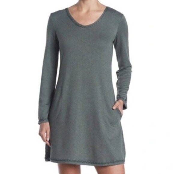 Max Studio Tops - NWT [Max Studio] Topstitched Knit Shirt Dress in Army (olive green) Women's Sz L